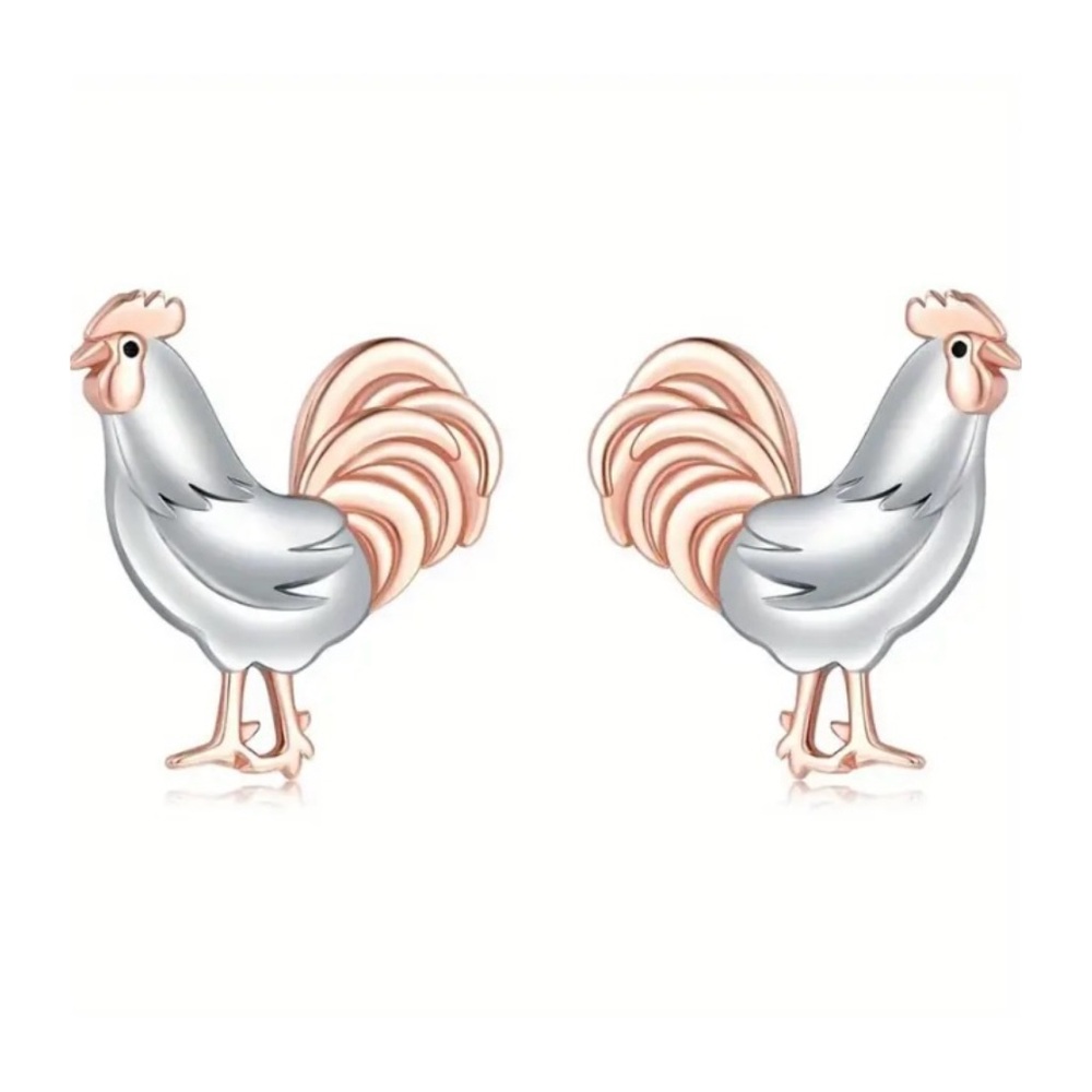 Elegant Silver & Gold Rooster Earrings